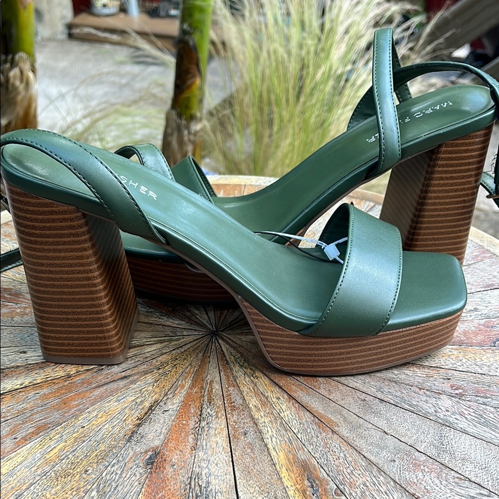 MARC FISHER Green Block Heel Sandals